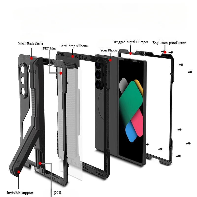 Screen Protector Phone Case Phone Protector Cover Screw Bumper Aluminum Metal Case For Samsung Z Fold 7 6 5 4 Heavy Duty Anti-fall Shockproof PET Screen Protector Cover