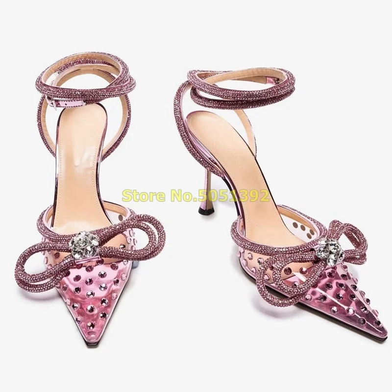 

Clear PVC Crystal Ankle Buckle Strap Pumps Stiletto Thin High Heel Sexy Pointed Toe Butterfly Knot Fashion Summer Spring Shoes
