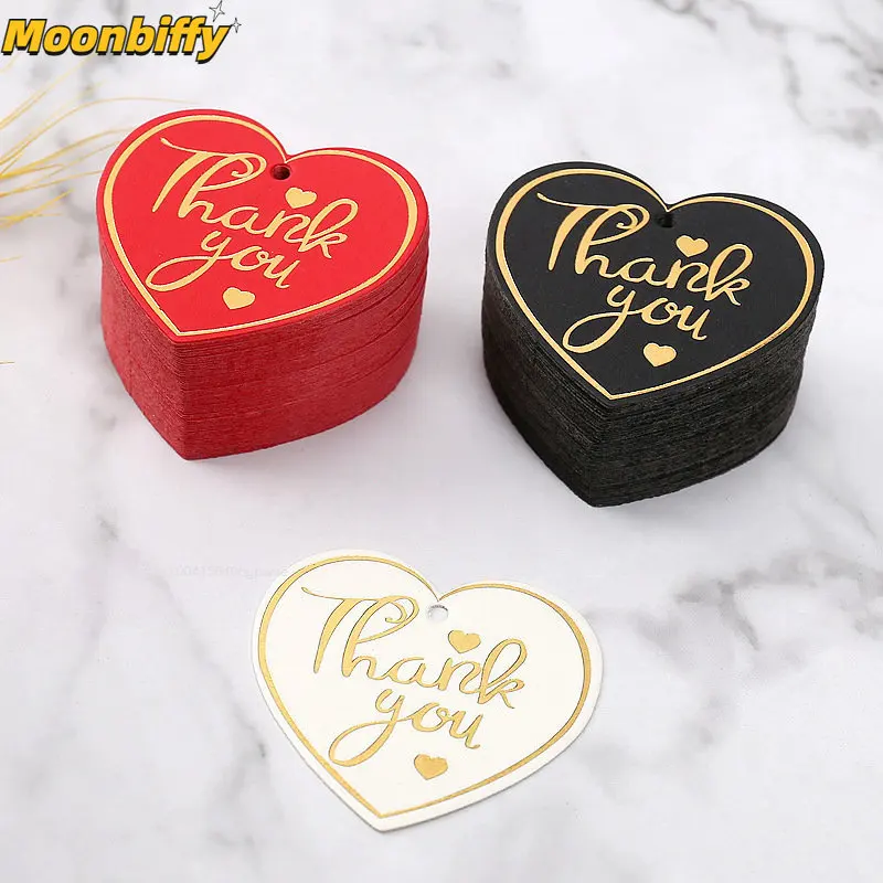 100pcs Heart Shaped Thank You Tags Red White Black Paper Cards Labels Gift Bags Hang Tag Wedding Birthday Xmas Party Supplies