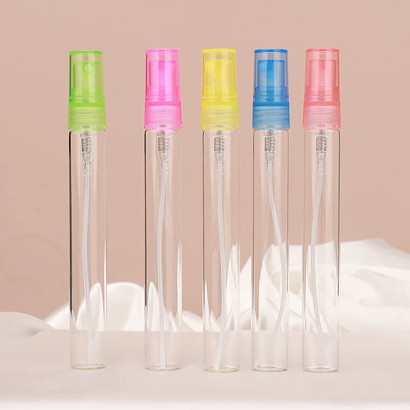 50pcs/lot  5ml 10ml Transparent Spray Bottle with Colorful Screw Cap Mini Mist Travel Portable Refillable Bottle mini usb mist humidifier