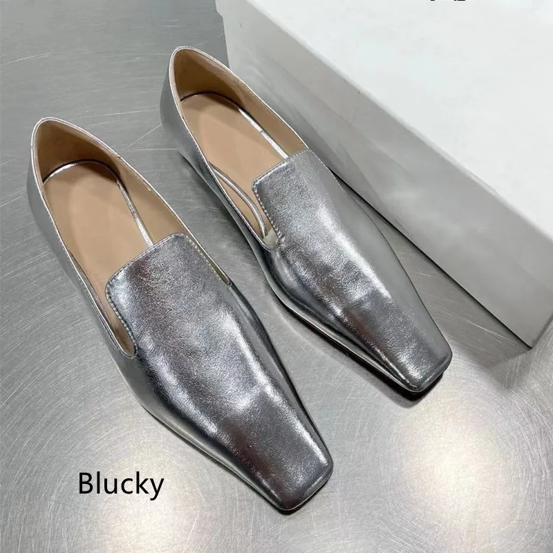 

Women's solid color slim fitting high heels, square pointed slippers, square toe genuine leather, shallow mouth sexy party sanda