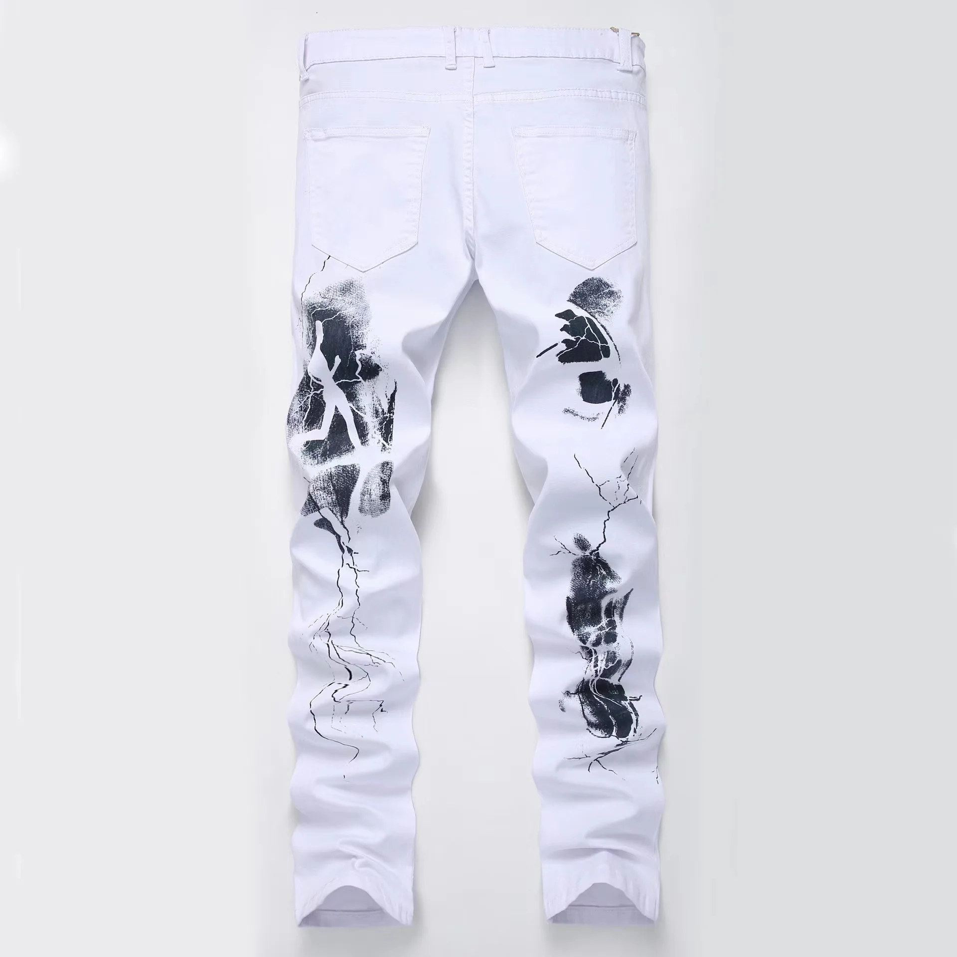 EH·MD® Eagle Embroidered Jeans Men Art Word Decoration Youth Soft Casual Cotton Elastic Slim Pants Badge Red Ear Hole Motorcycle