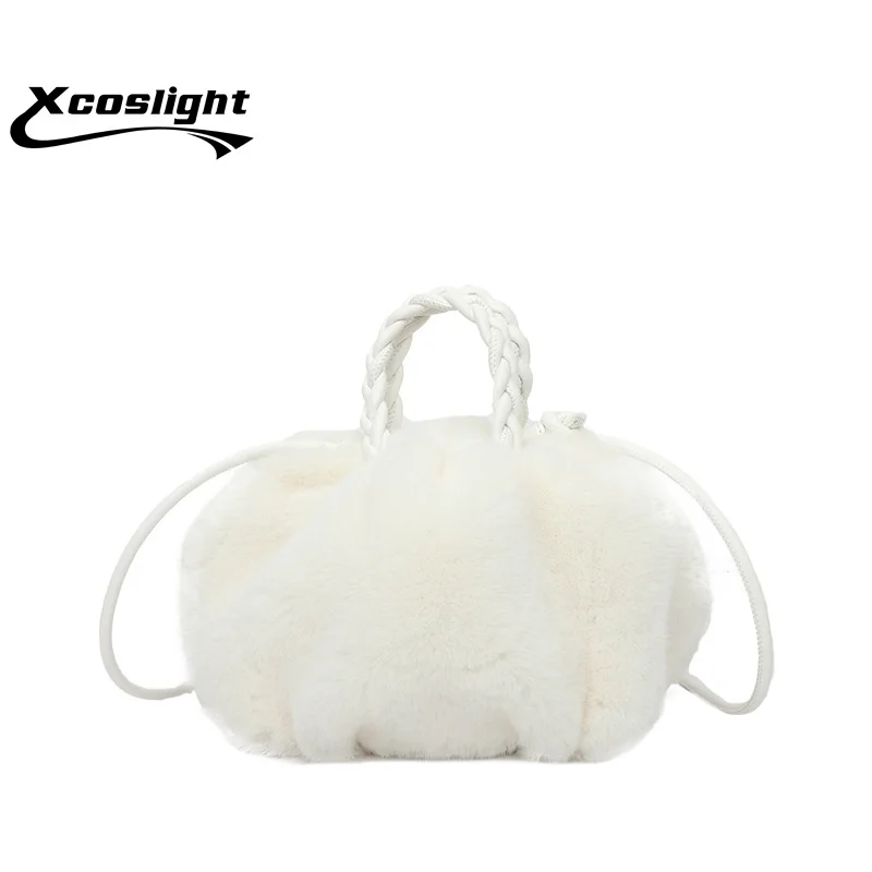 

2023 Popular Warm Winter Women Handbags Plush Ladies Cloud Rabbit Shaped Cute Female Clutch Purse Bag