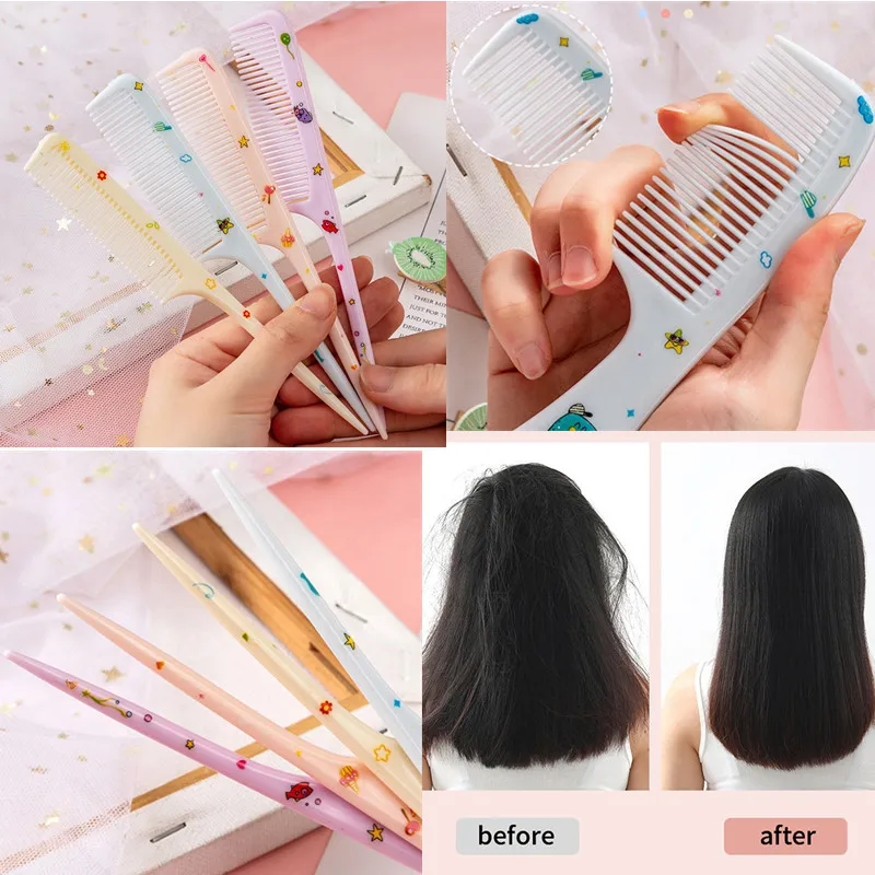 

2Pcs/Set Cute Kids Hairdressing Comb Anti-static Pointed Tail Comb for Girls Whale Dinosaur Giraffe Unicorn Hair Cmb Kids
