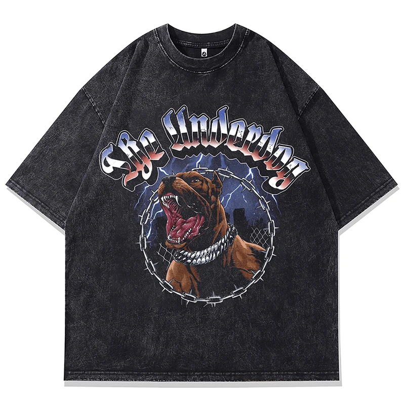 

Summer Mens Washed Tshirts Hip Hop Pit Bull Dog Graphic T-Shirt 2024 Streetwear Harajuku Vintage Casual Cotton T Shirt Tops Tees