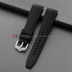 Universal Waterproof Silicone Sport Watch Band - Curved End Rubber Strap - 22mm (Black)