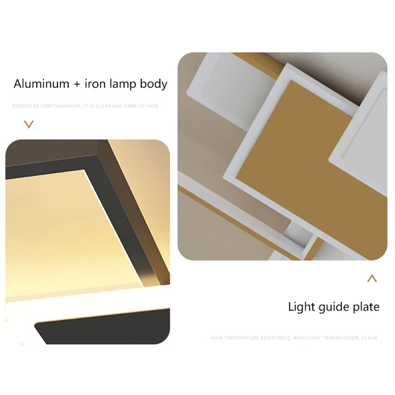 Modern Led Chandelier Gold Ceiling Lamp Rectangle Style For Bedroom Living Room Dining Room Kitchen  Design Remote Control Light