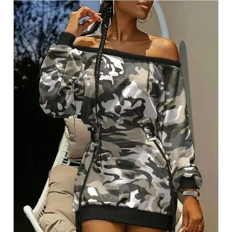 430907004Spring New European and American Women's Wear Oblique Neck Tie Dye Print Long Sleeve Loose Dress Trend