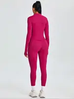 Fitfemme Two-piece Set Women's Solid Zip UpMock Neck Sports Jacket & HighWaist Leggings Set, SportyBreathable Quick Drying - Image 3