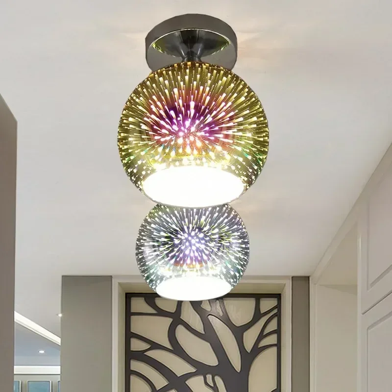 Nordic Modern Ceiling Lamp 3D Fireworks Electroplated Stained Glass Living Room Bedroom Kitchen Aisle Entrance Lighting Fixtures