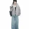 American Harajuku Warm Jacket Mens and Womens Retro Simple Plush Jacket with New Loose Leather Motorcycle Punk Fur Collar Jacket 2