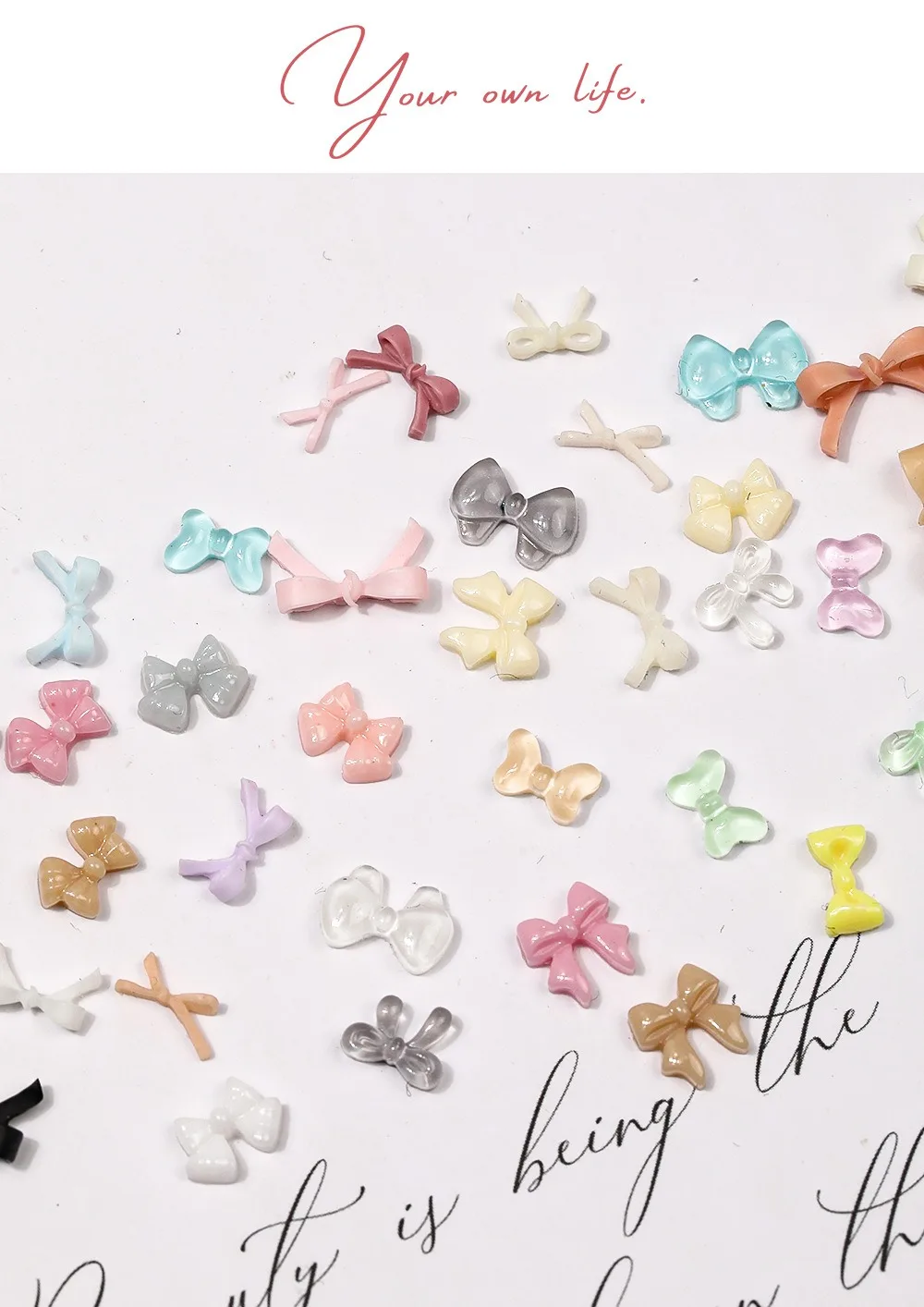 100개 단색 리본 모양 레진 네일 아트 장식 3D 미니 귀여운 라인 리본 네일 참 DIY 헤어핀 네일 액세서리용