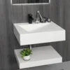 Modern Wall-Mount Rectangular Bathroom Sink Floating Vanity Shelf Set Stone Resin Vessel Sinks White Trough Drainage Smooth 2