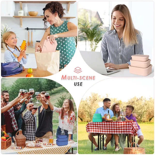 Boîte à lunch Bento étanche réutilisable contenant de préparation de repas sans Bisphénol a boîte à Bento en silicone pour enfants, adultes, adolescents 6