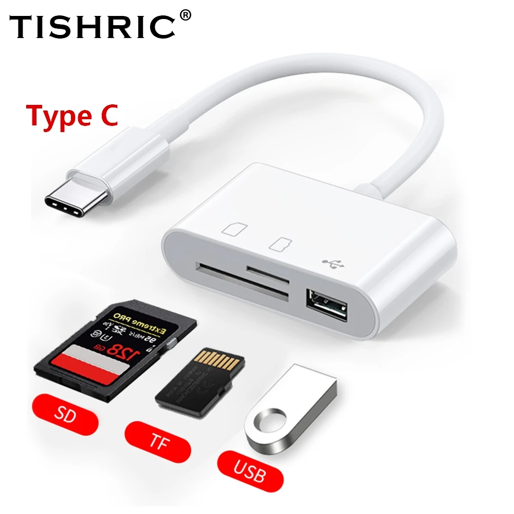 TISHRIC 마이크로 USB C 타입 어댑터 USB TF SD 카드 리더기 USB-C 메모리 카드 어댑터, 맥북 삼성 화웨이 샤오미 노트북 휴대폰용 