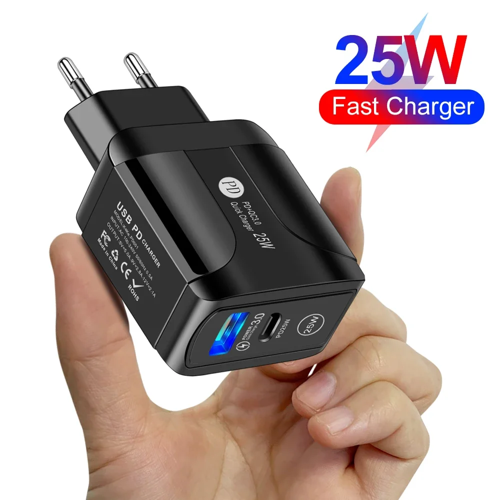 

25W Dual Ports Fast Quick Charging PD Type c Wall Charger USB Power Adapters Eu US UK Plug For IPhone 12 13 14 Pro Max Samsung