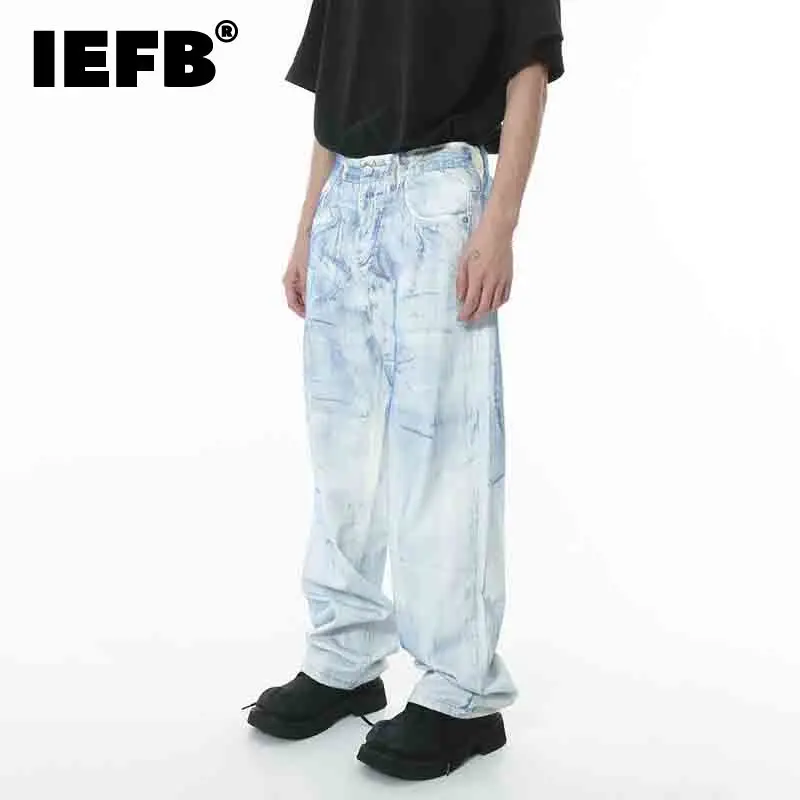 

IEFB Trend Men's Baggy Jeans Wide Legs Tie Dyed Streetwear Hip Hop Male Casual Straight Denim Pants Fashion Autumn New 9C2114