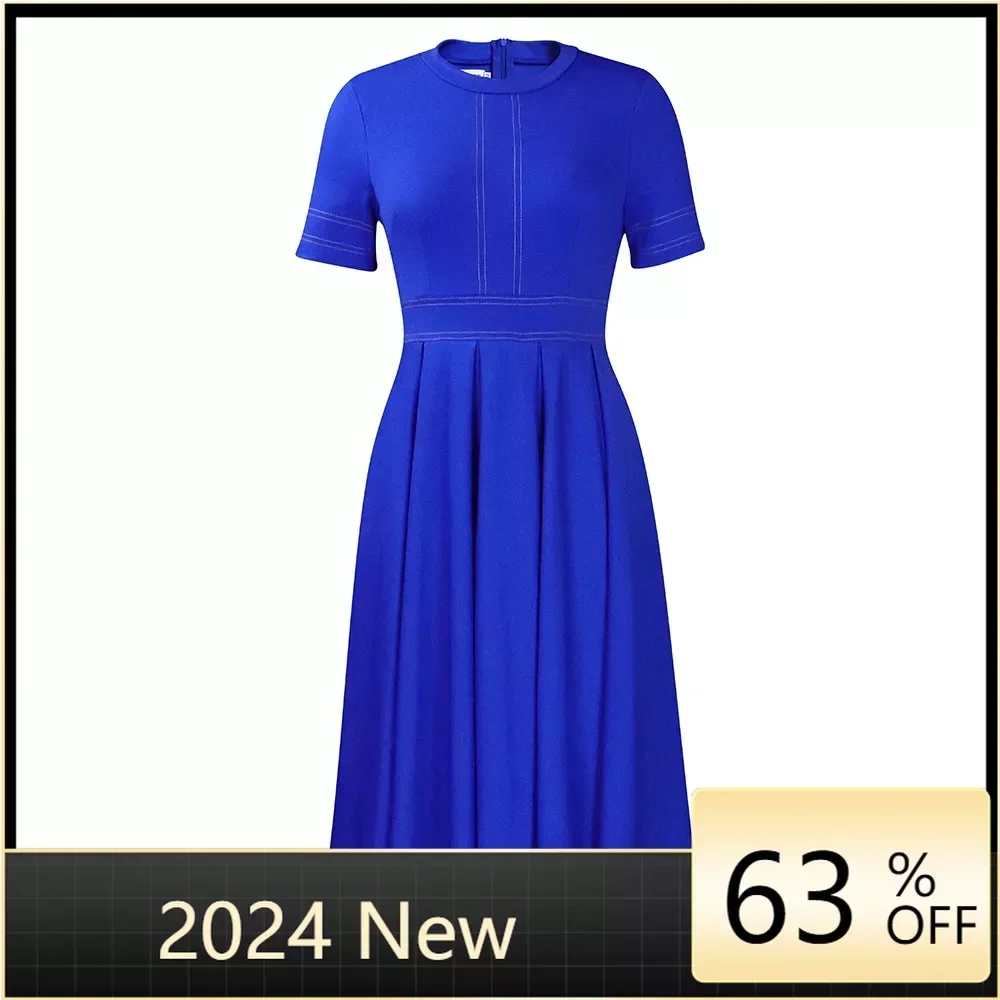 

Платье женское ТРАПЕЦИЕВИДНОЕ с коротким рукавом, элегантное модное однотонное повседневное офисное платье с широким подолом, для лета