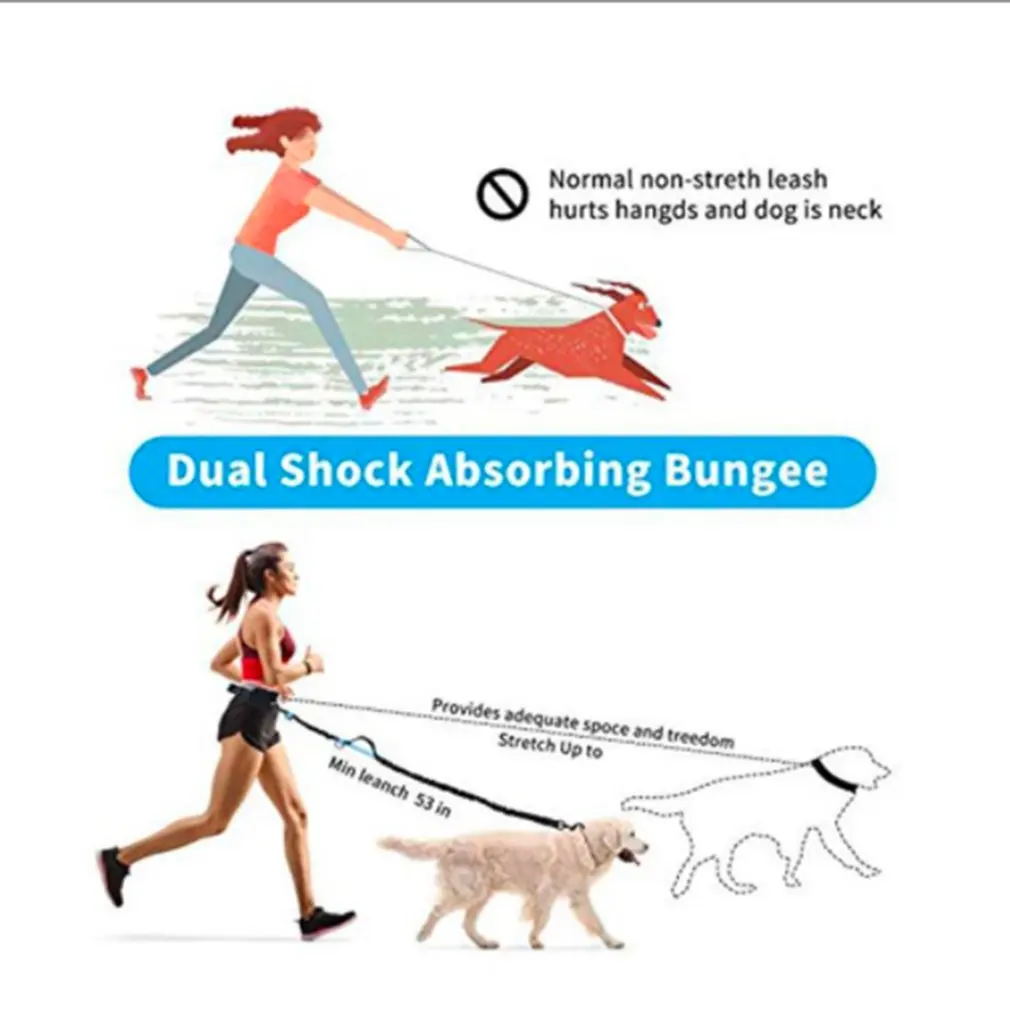 Hands Free Dog Leash for Running Walking Reflective Leash with Waist Bag Retractable Elastic Belt Dog Traction Rope Pet Products