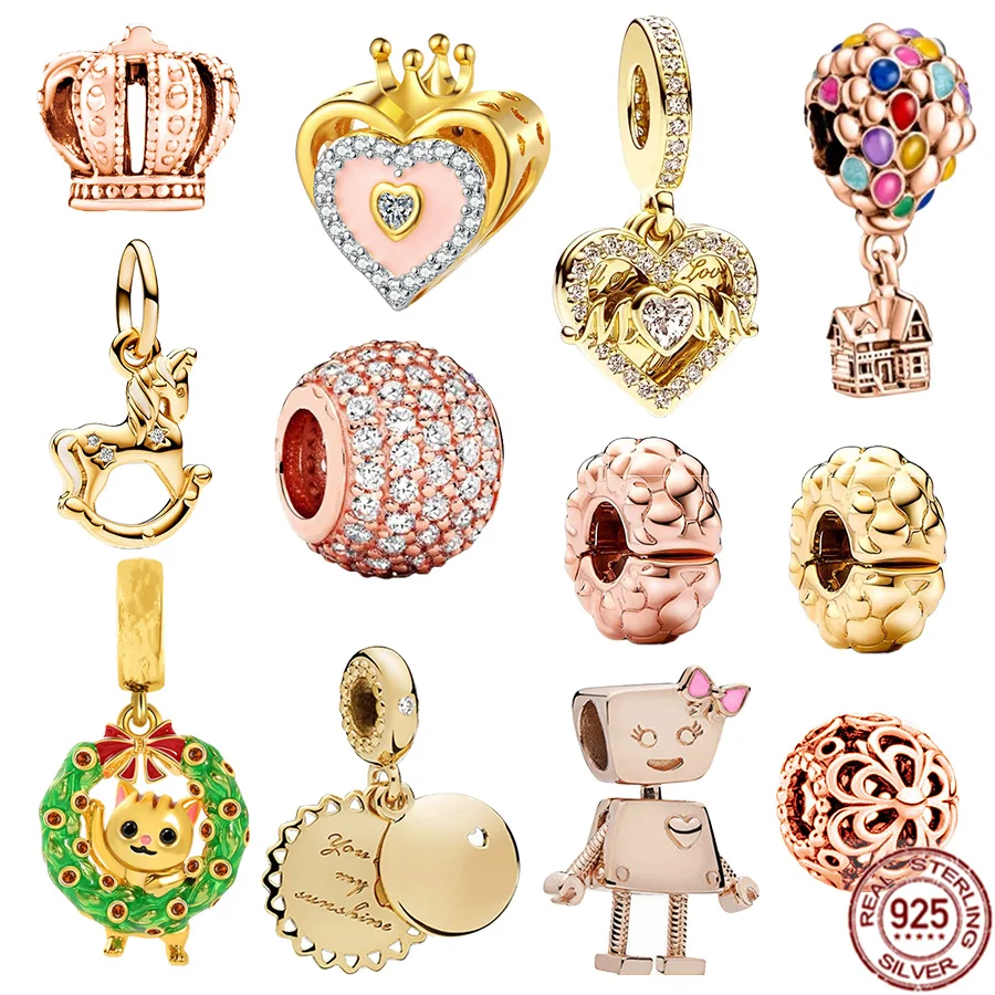 

Rose gold & Gold plated Punk robots，Hot Air Balloon，Prince's Crown Charm Bead Fit Original Pandora Silver 925 Bracelet Jewelry