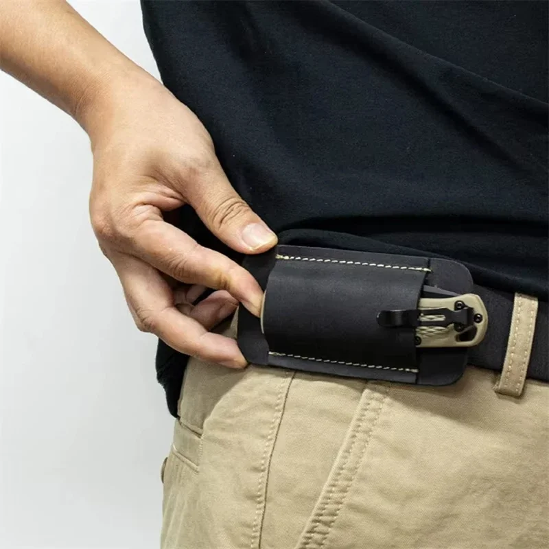 Outdoor Tactic Leather Knives Sheaths EDC Leather Sheath for Folding Knives Carrier Mini Flashlight Holster