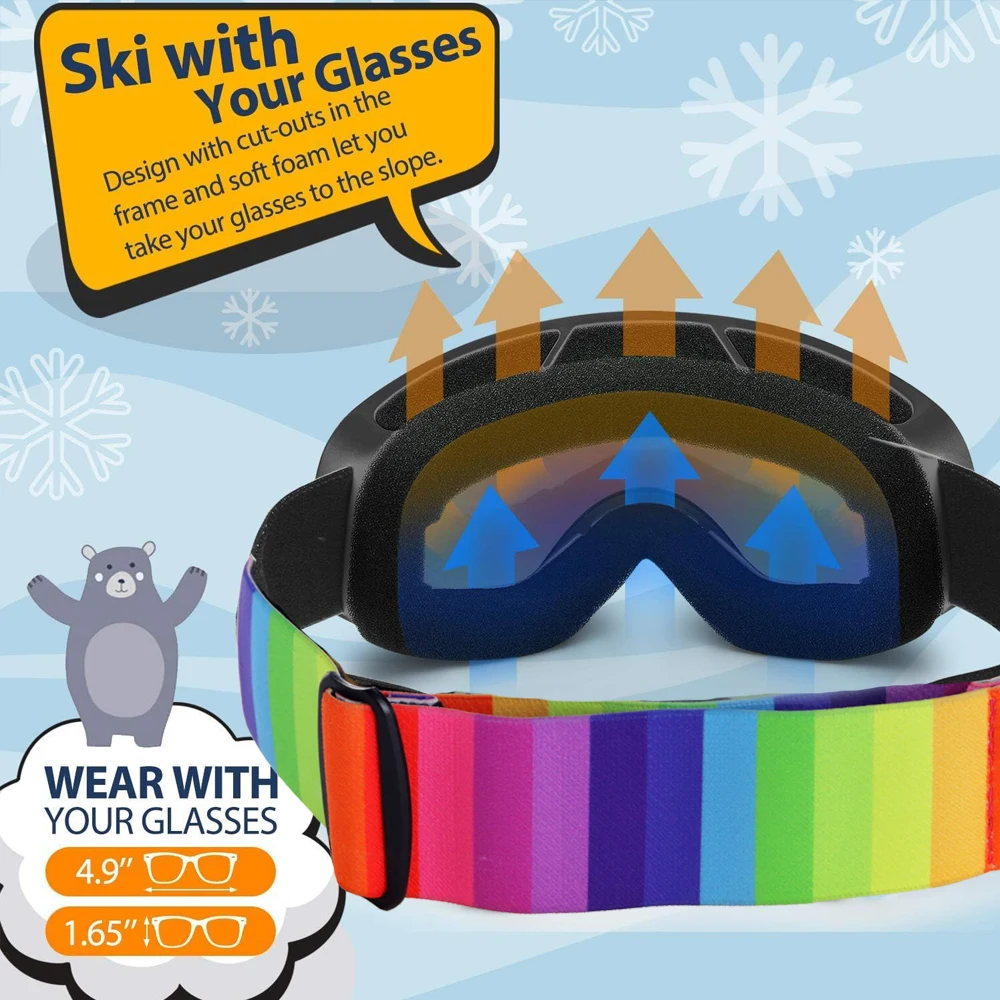 Kids Ski Goggles Snowboard Goggles Youth Snow Goggles Double Layer UV400 Toddler age 4-14 Anti-fog Eyewear Snow Sports Goggles 3