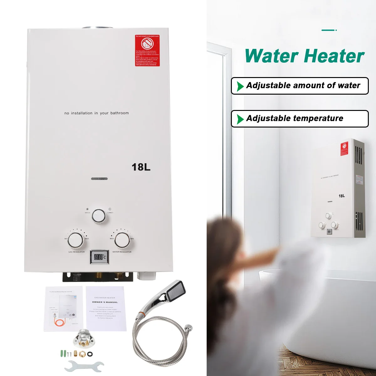 18L 36KW Tankless Propane Gas Water Heater Portable LPG Instant Hot Water  Heater Boiler Outdoor Camping Shower With Shower Head - AliExpress