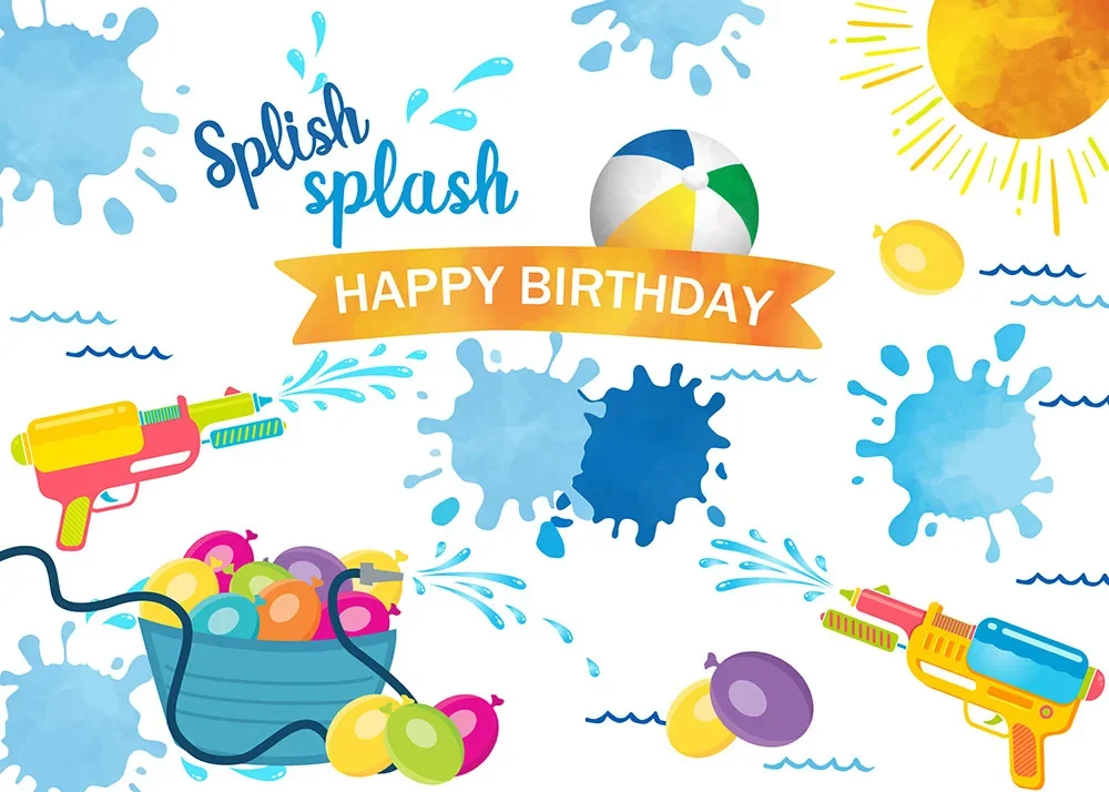 7 X5Ft Splash Cool Pool Gun Aim Ready Shooting Game Happy Birthday Party Custom Photo Fondale Sfondo Vinile 220Cm X 150Cm