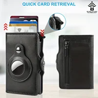 Airtag Buckle Wallet Metal Aluminum Box Case Rfid Anti-theft Swipe Credit Card Holder Genuine Leather Short Zipper Coin Purse 1