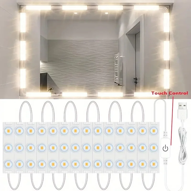 메이크업 테이블 침실 캐비닛 조명용 조광 미러 램프, 터치 스위치, 42 LED, 5V USB LED 조명 