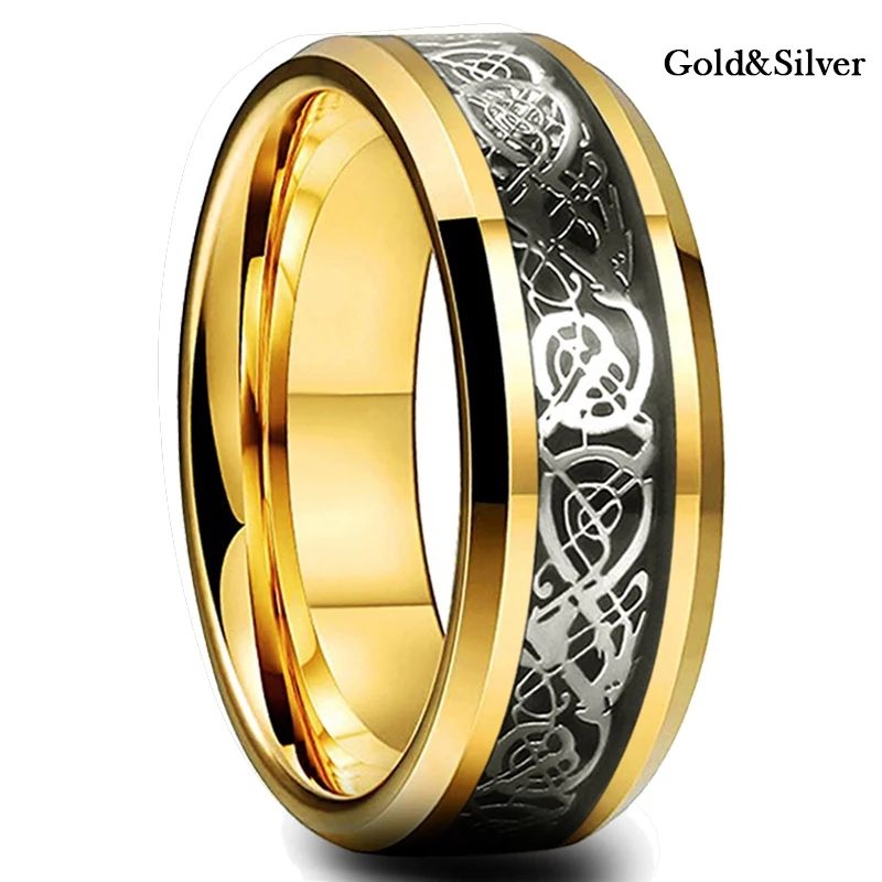 Timeless Titanium Stainless Steel Ring with Black and Blue Carbon Fiber Inlay – Elegant Men's Wedding Band and Gift Accessory