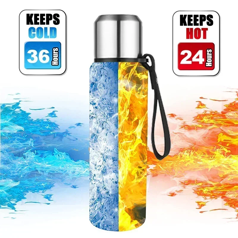Enhanced Portable Stainless Steel Insulated Thermos Bottle with Rope Handle - Large Capacity Vacuum Tumbler
