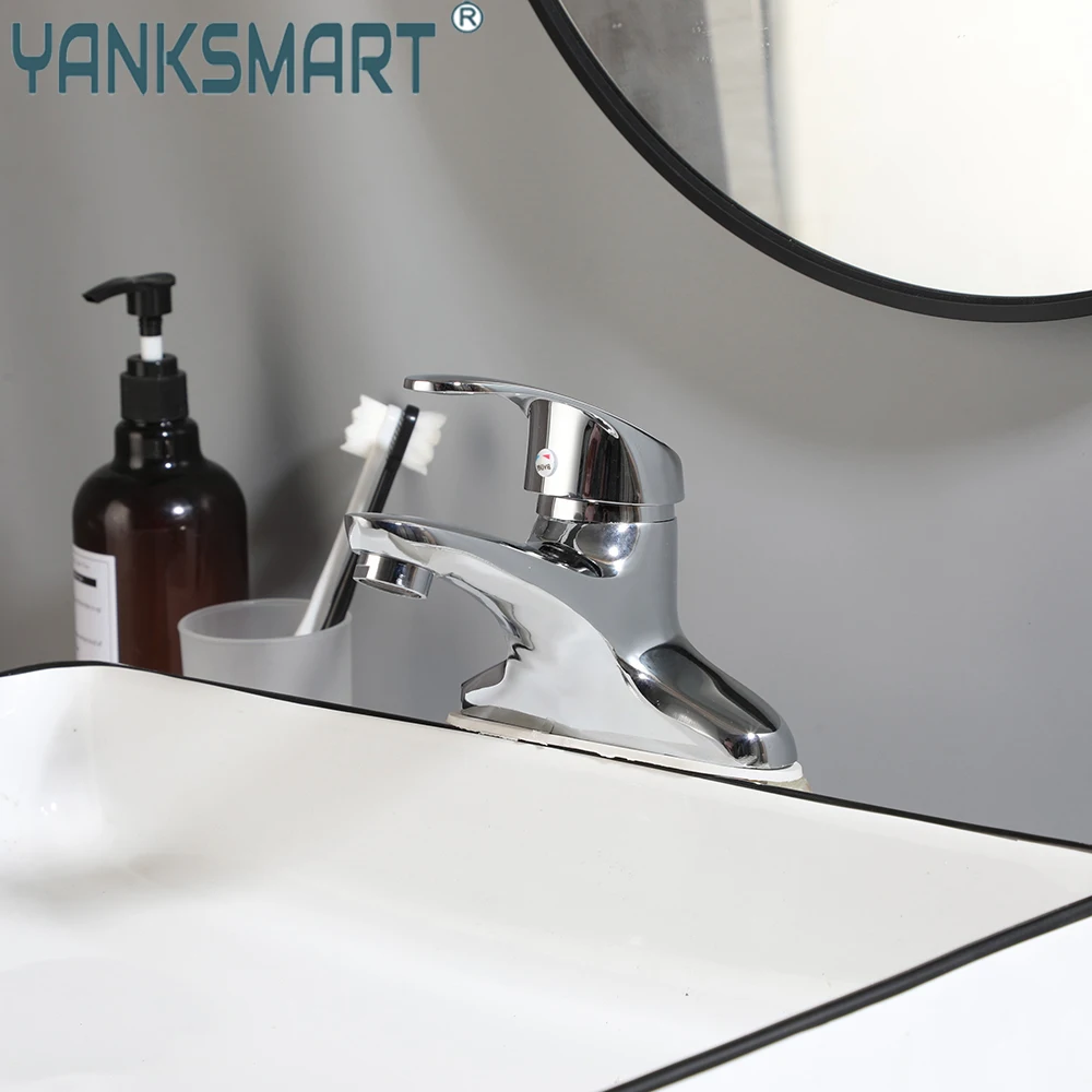 YANKSMART Chrome Polished Bathroom Faucet Basin Faucets Deck Mounted Single Handles Dual Holes Torneira Sink Mixer Water Tap