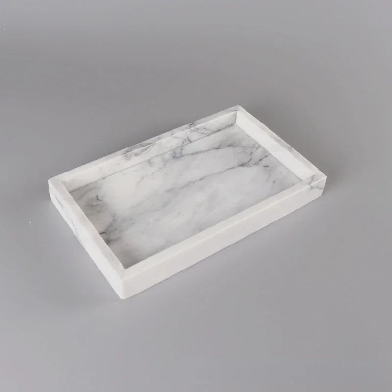 Hotel Model Room Bathroom Tray Cake Tray Home Cosmetics Cloud White Splicing Natural Marble Stone Square Tray 2