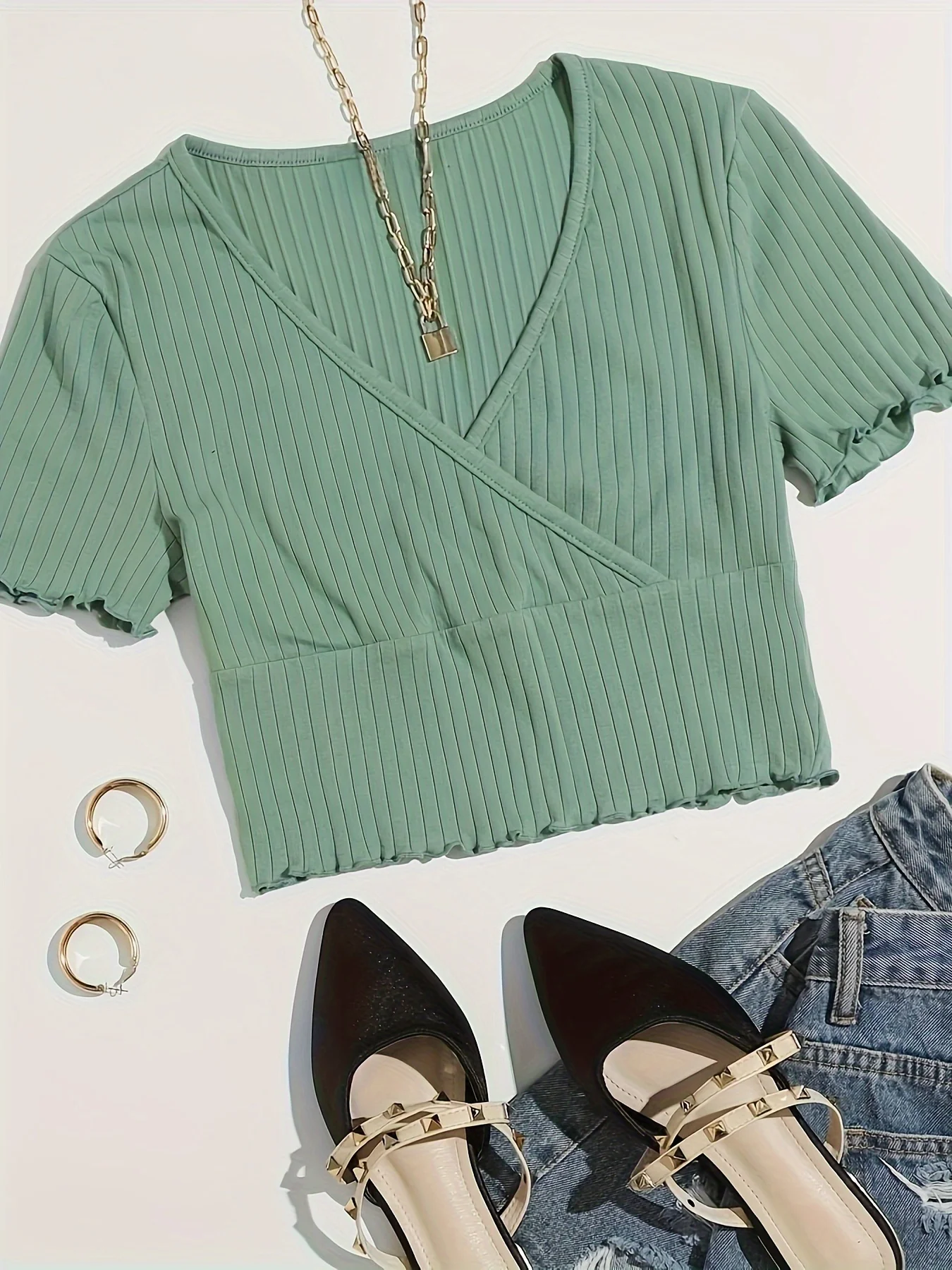 우아한 리브 니트 코튼 크롭 탑 통기성 신축성 & 시크 - 봄-여름-가을에 딱 맞는 선택