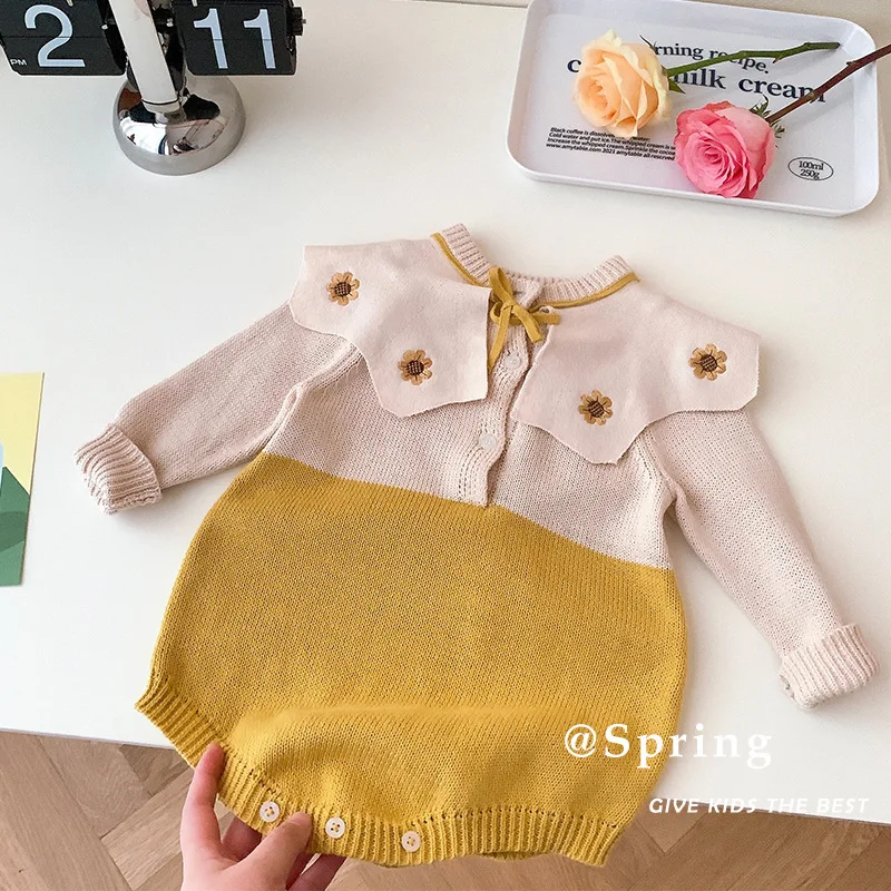 

Knitted Baby Jumpsuit 0-2 Years Old Spring New Baby Korean Embroidered Clothes Newborn Clothes