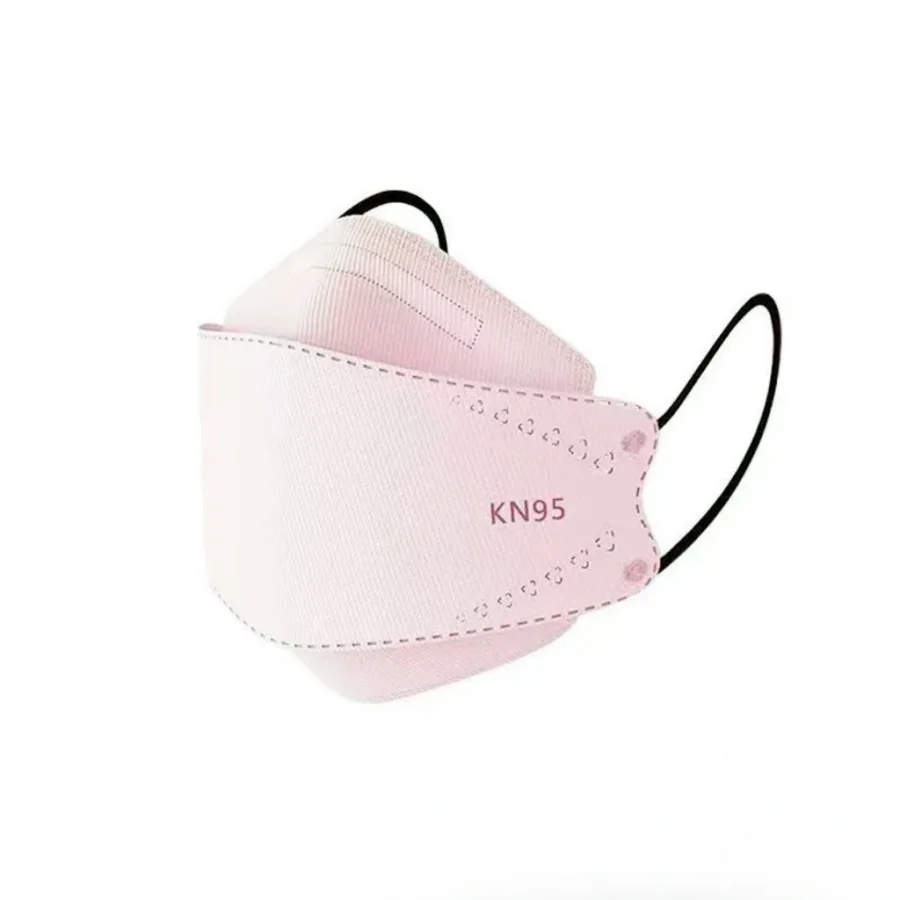 Masque KN95 3D stéréoscopique jetable porté sur un visage, ajustement confortable et respirant, vue de profil