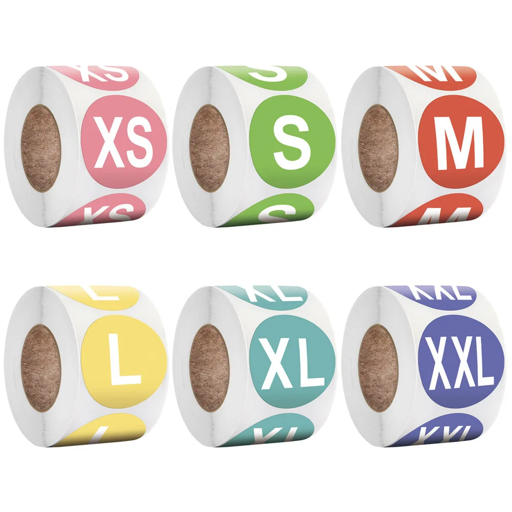 100-500개 셀프 접착 스티커 라벨 1인치 크기 XS S M X XL XXL 라벨 빈 노트 라벨 도매 저가