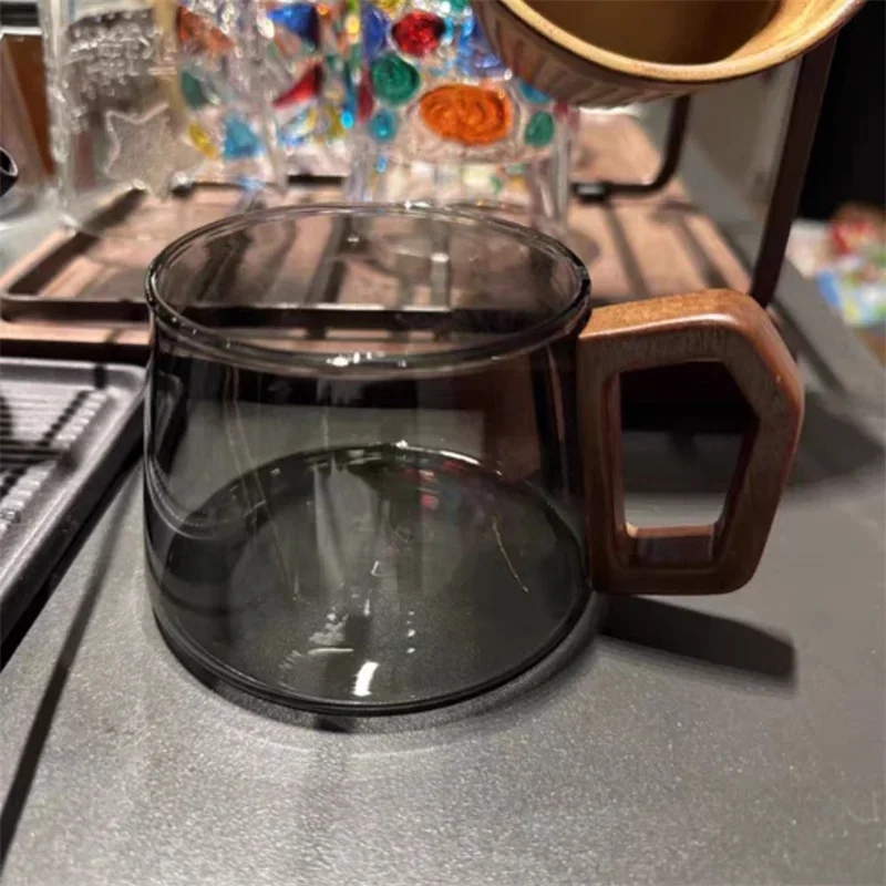 Borosilicate Glass Coffee Cup with Wooden Tray - ك...