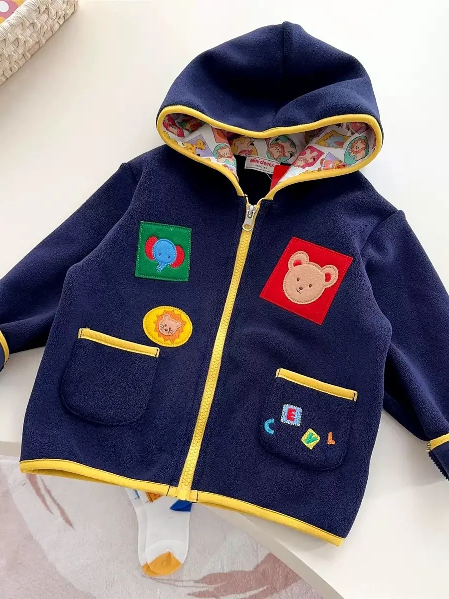 Miki25 가을 겨울 어린이를위한 후드 코튼 자켓 소년 소녀 따뜻한 양털 안감 코트 귀여운 아동 의류 유행 어린이 복장