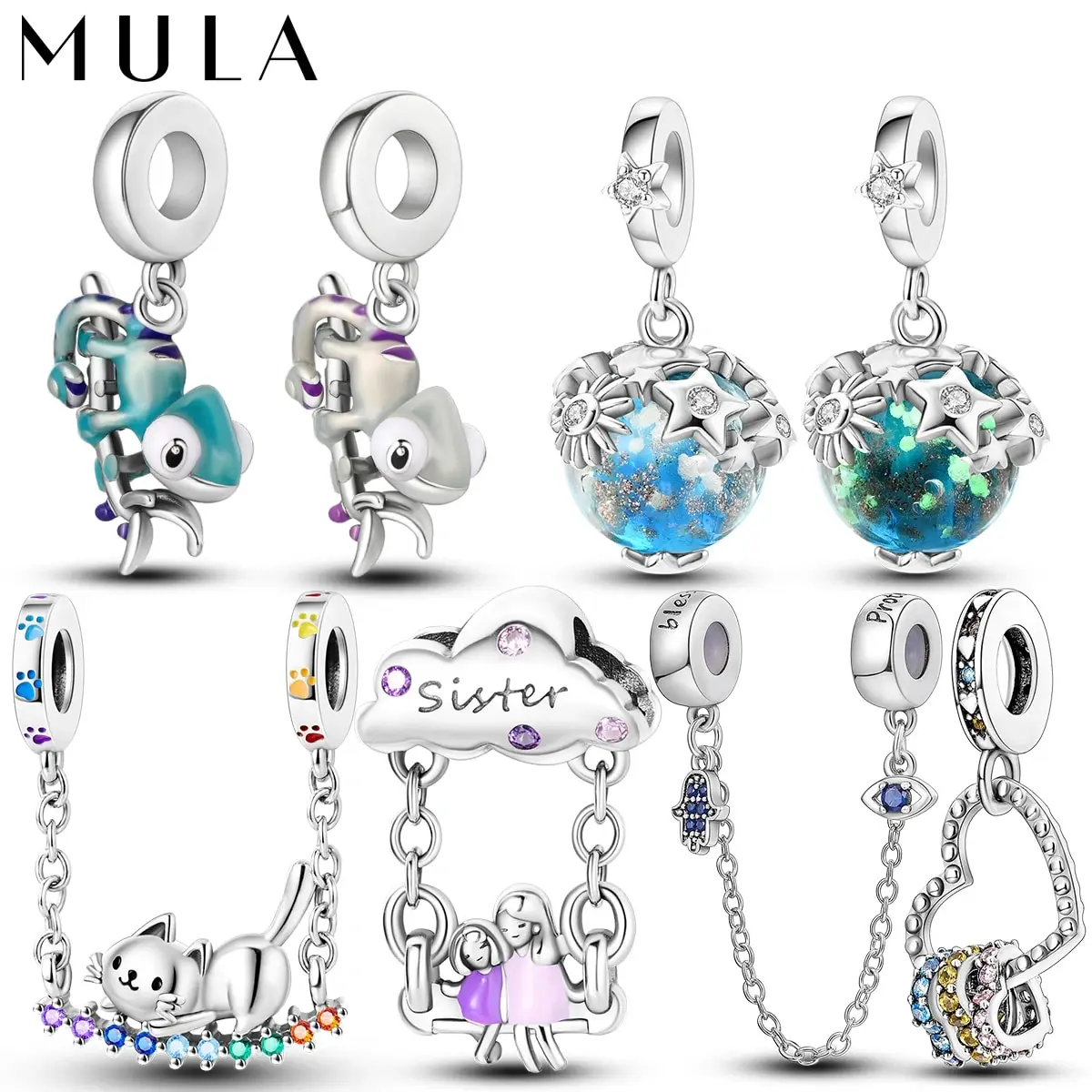 MULA 1PC Chameleon Silver-palted Charms Color-changing Crystal Ball Fit Original Snake Chain Bracelet DIY Jewelry Gift For Women