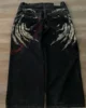 Y2K Vintage Jeans New Harajuku Hip Hop Wing Pattern Embroidery Print Baggy Jeans Pants Goth High Waist Wide Trousers Streetwear 1