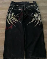 Y2K Vintage Jeans New Harajuku Hip Hop Wing Pattern Embroidery Print Baggy Jeans Pants Goth High Waist Wide Trousers Streetwear 1