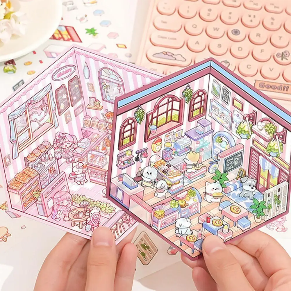 Cartoon stickers cartoon sticker 3D House Sticker Scene DIY Handmade Miniature House Stickers Funny Cute Korean Cartoon Sticker Scenes Gifts for Kids Adults