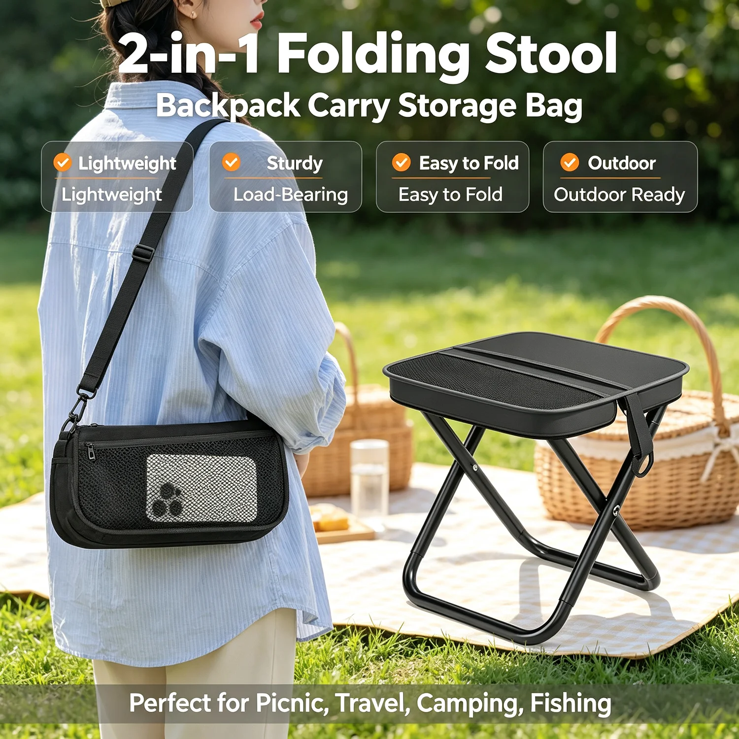  slider image of 2-in-1 Outdoor Folding Stool