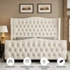Queen Size 54.3” Tall Platform Bed Frame with Deep Button Tufted Wingback Headboard and Footboard,  ZL 5