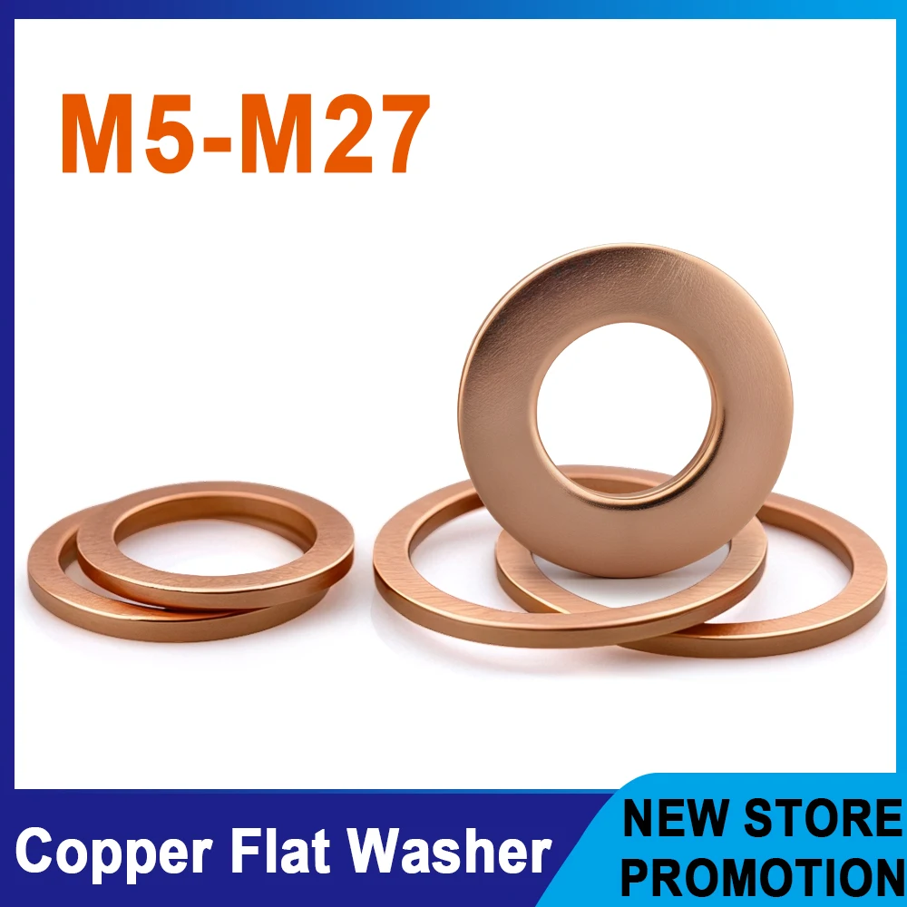 Copper Washers Solid Pure Copper Oil Sealing DIN7603 Flat Gasket Sump Plug Seal Spacers M5-M34 copper washers