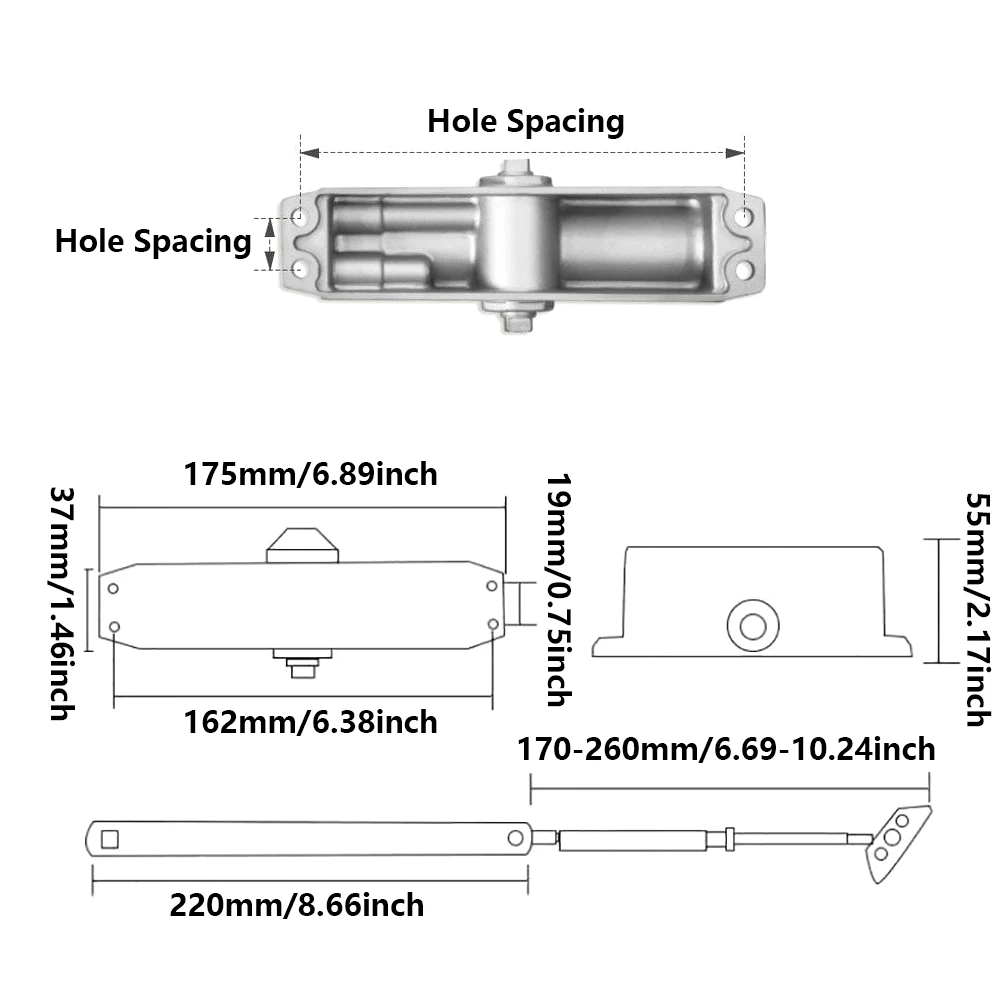 1pcs Thickened Aluminium Alloy Automatic Door Closer 45-85 kg Door Closing Equipment Adjustable Hardware