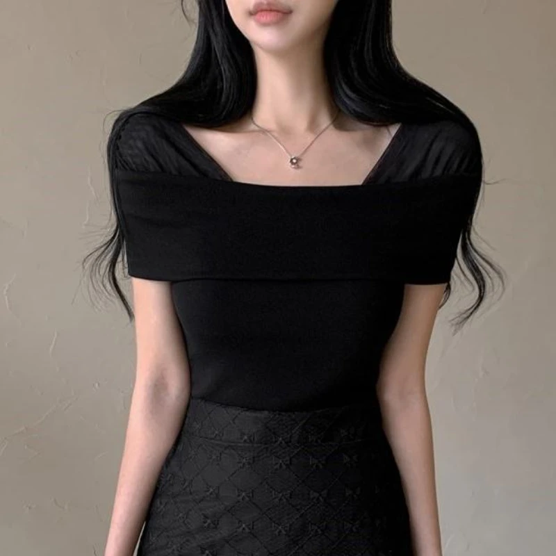 2025 الأساسية الصلبة المحاصيل الأعلى قصيرة الأكمام Crewneck نحيل تي شيرت الصيف عارضة المحملة للنساء Y2K خمر الأعلى Harajuku الشارع الشهير 3