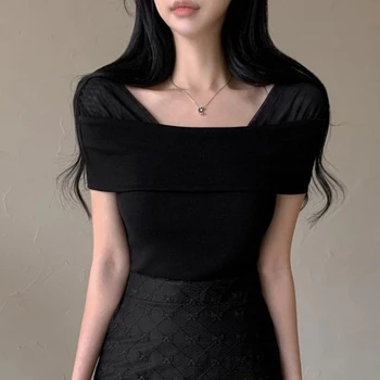 2025 الأساسية الصلبة المحاصيل الأعلى قصيرة الأكمام Crewneck نحيل تي شيرت الصيف عارضة المحملة للنساء Y2K خمر الأعلى Harajuku الشارع الشهير 3